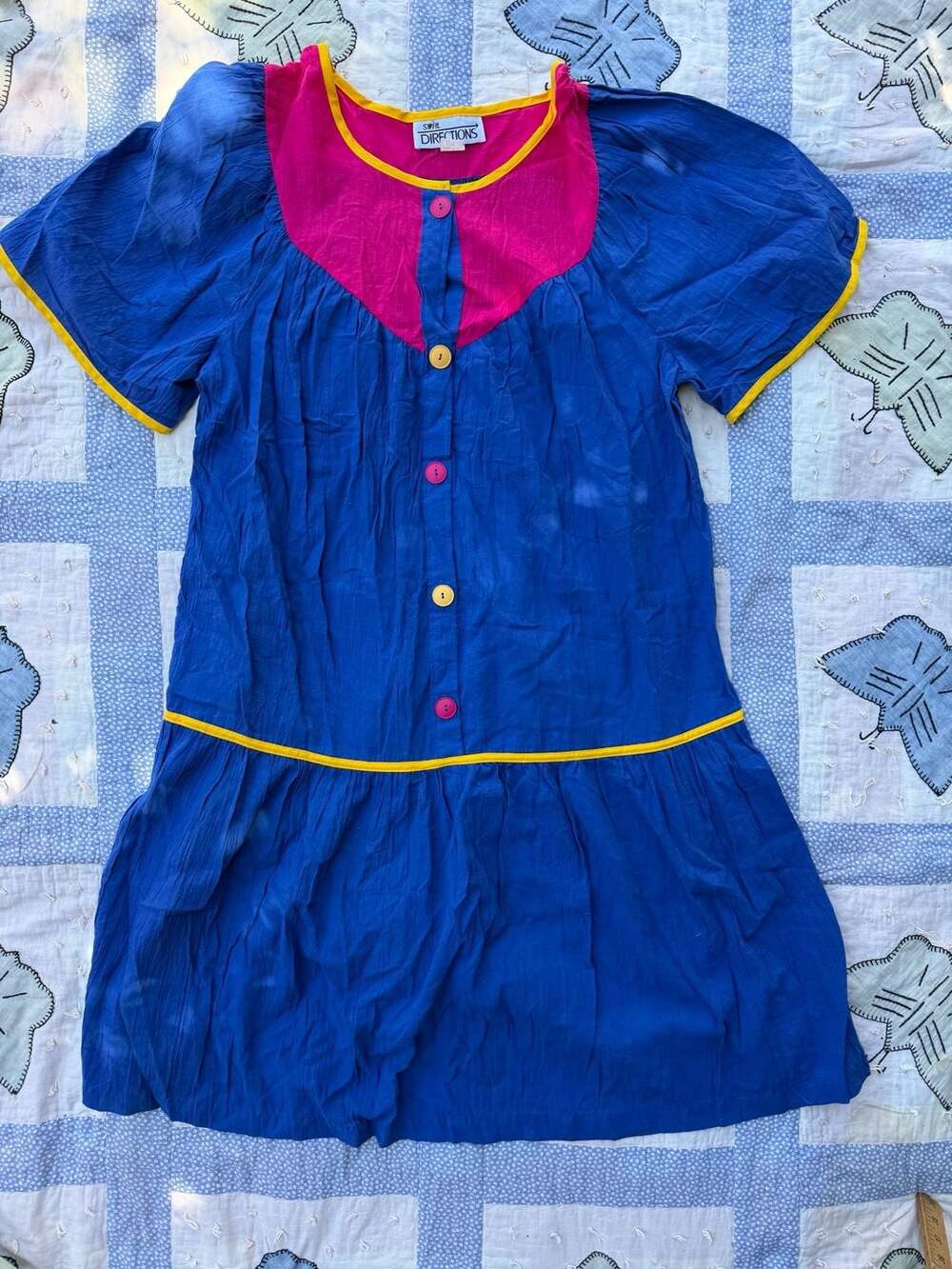 Vintage 1980s Swirl Directions Colorblock Cotton Mumu House Dress
